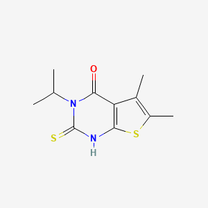 molecular formula C11H14N2OS2 B2976203 5,6-二甲基-3-(丙-2-基)-2-硫代-3H,4H-噻吩并[2,3-d]嘧啶-4-酮 CAS No. 743452-35-9