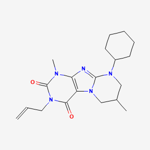 molecular formula C19H27N5O2 B2976206 9-cyclohexyl-1,7-dimethyl-3-prop-2-enyl-7,8-dihydro-6H-purino[7,8-a]pyrimidine-2,4-dione CAS No. 876899-57-9