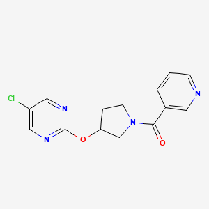 molecular formula C14H13ClN4O2 B2976207 (3-((5-Chloropyrimidin-2-yl)oxy)pyrrolidin-1-yl)(pyridin-3-yl)methanone CAS No. 2034251-00-6