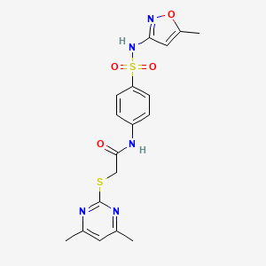 molecular formula C18H19N5O4S2 B2976209 2-((4,6-dimethylpyrimidin-2-yl)thio)-N-(4-(N-(5-methylisoxazol-3-yl)sulfamoyl)phenyl)acetamide CAS No. 638137-06-1