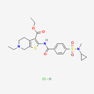 molecular formula C23H30ClN3O5S2 B2976211 盐酸乙基 2-(4-(N-环丙基-N-甲基磺酰胺基)苯甲酰胺基)-6-乙基-4,5,6,7-四氢噻吩并[2,3-c]吡啶-3-甲酸酯 CAS No. 1330315-50-8