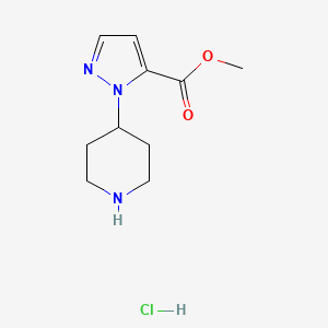molecular formula C10H16ClN3O2 B2976224 Methyl 2-piperidin-4-ylpyrazole-3-carboxylate;hydrochloride CAS No. 2470436-90-7