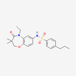 molecular formula C22H28N2O4S B2976246 N-(5-ethyl-3,3-dimethyl-4-oxo-2,3,4,5-tetrahydrobenzo[b][1,4]oxazepin-7-yl)-4-propylbenzenesulfonamide CAS No. 921909-12-8
