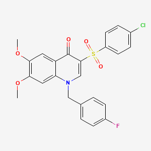 molecular formula C24H19ClFNO5S B2976251 3-(4-Chlorophenyl)sulfonyl-1-[(4-fluorophenyl)methyl]-6,7-dimethoxyquinolin-4-one CAS No. 866873-11-2