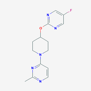 molecular formula C14H16FN5O B2976260 4-[4-(5-Fluoropyrimidin-2-yl)oxypiperidin-1-yl]-2-methylpyrimidine CAS No. 2380170-80-7