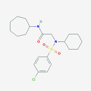 molecular formula C21H31ClN2O3S B297627 2-[[(4-chlorophenyl)sulfonyl](cyclohexyl)amino]-N-cycloheptylacetamide 