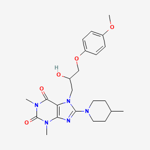 molecular formula C23H31N5O5 B2976279 7-(2-hydroxy-3-(4-methoxyphenoxy)propyl)-1,3-dimethyl-8-(4-methylpiperidin-1-yl)-1H-purine-2,6(3H,7H)-dione CAS No. 941965-57-7