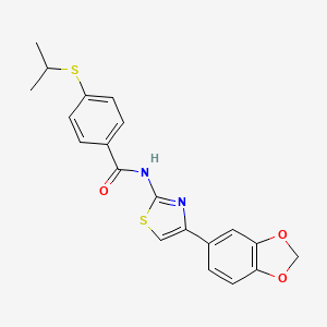 molecular formula C20H18N2O3S2 B2976281 N-(4-(benzo[d][1,3]dioxol-5-yl)thiazol-2-yl)-4-(isopropylthio)benzamide CAS No. 919855-76-8