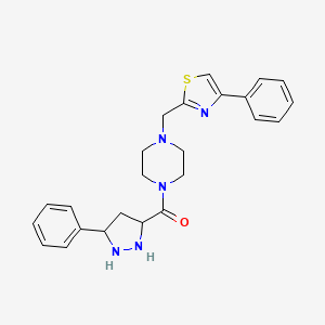 molecular formula C24H23N5OS B2976291 1-[(4-phenyl-1,3-thiazol-2-yl)methyl]-4-(3-phenyl-1H-pyrazole-5-carbonyl)piperazine CAS No. 1239482-32-6