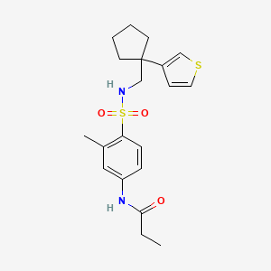 molecular formula C20H26N2O3S2 B2976308 N-(3-甲基-4-(N-((1-(噻吩-3-基)环戊基)甲基)磺酰胺基)苯基)丙酰胺 CAS No. 2034575-11-4