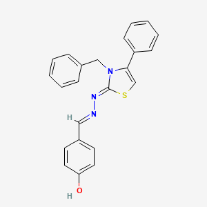 molecular formula C23H19N3OS B2976309 4-((E)-((Z)-(3-benzyl-4-phenylthiazol-2(3H)-ylidene)hydrazono)methyl)phenol CAS No. 392246-76-3