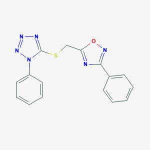 molecular formula C16H12N6OS B297631 3-Phenyl-5-[(1-phenyltetrazol-5-yl)sulfanylmethyl]-1,2,4-oxadiazole 