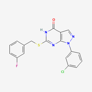 molecular formula C18H12ClFN4OS B2976313 1-(3-chlorophenyl)-6-((3-fluorobenzyl)thio)-1H-pyrazolo[3,4-d]pyrimidin-4-ol CAS No. 922050-43-9