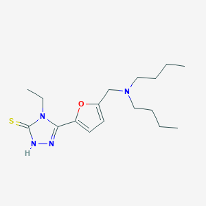 molecular formula C17H28N4OS B2976317 3-{5-[(dibutylamino)methyl]furan-2-yl}-4-ethyl-4,5-dihydro-1H-1,2,4-triazole-5-thione CAS No. 2380041-76-7