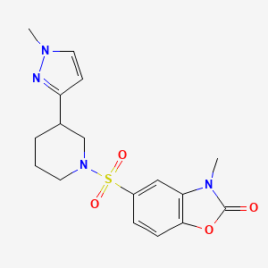 molecular formula C17H20N4O4S B2976319 3-甲基-5-((3-(1-甲基-1H-吡唑-3-基)哌啶-1-基)磺酰基)苯并[d]恶唑-2(3H)-酮 CAS No. 2034305-33-2