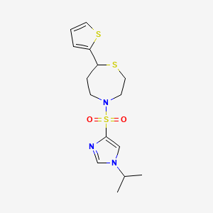 molecular formula C15H21N3O2S3 B2976347 4-((1-异丙基-1H-咪唑-4-基)磺酰基)-7-(噻吩-2-基)-1,4-噻氮杂环 CAS No. 1706183-95-0