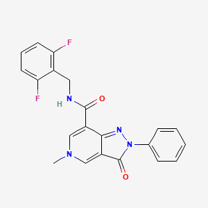 molecular formula C21H16F2N4O2 B2976358 N-[(2,6-二氟苯基)甲基]-5-甲基-3-氧代-2-苯基-2H,3H,5H-吡唑并[4,3-c]吡啶-7-甲酰胺 CAS No. 921833-09-2