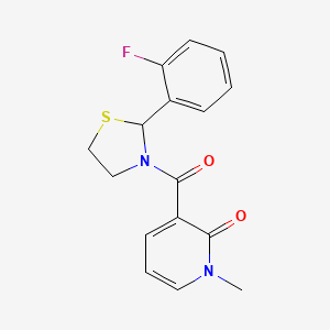 molecular formula C16H15FN2O2S B2976365 3-(2-(2-氟苯基)噻唑烷-3-羰基)-1-甲基吡啶-2(1H)-酮 CAS No. 2309343-91-5