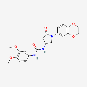 molecular formula C21H23N3O6 B2976367 1-(1-(2,3-二氢苯并[b][1,4]二噁英-6-基)-5-氧代吡咯烷-3-基)-3-(3,4-二甲氧基苯基)脲 CAS No. 894040-44-9