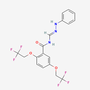 molecular formula C18H15F6N3O3 B2976373 N-[(1E)-(2-phenylhydrazin-1-ylidene)methyl]-2,5-bis(2,2,2-trifluoroethoxy)benzamide CAS No. 338394-11-9