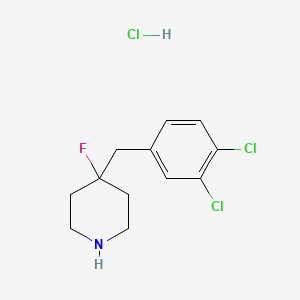 molecular formula C12H15Cl3FN B2976374 4-[(3,4-Dichlorophenyl)methyl]-4-fluoropiperidine hydrochloride CAS No. 1864061-22-2