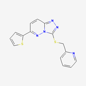 molecular formula C15H11N5S2 B2976384 3-((Pyridin-2-ylmethyl)thio)-6-(thiophen-2-yl)-[1,2,4]triazolo[4,3-b]pyridazine CAS No. 894050-26-1