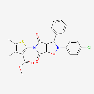 molecular formula C25H21ClN2O5S B2976385 methyl 2-(2-(4-chlorophenyl)-4,6-dioxo-3-phenyltetrahydro-2H-pyrrolo[3,4-d]isoxazol-5(3H)-yl)-4,5-dimethylthiophene-3-carboxylate CAS No. 1005070-75-6