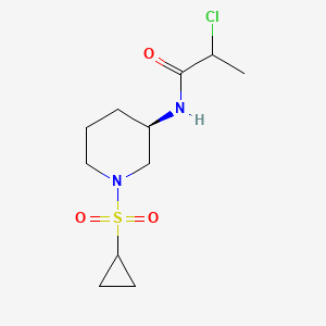 molecular formula C11H19ClN2O3S B2976389 2-Chloro-N-[(3R)-1-cyclopropylsulfonylpiperidin-3-yl]propanamide CAS No. 2411184-26-2