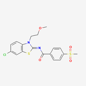 molecular formula C18H17ClN2O4S2 B2976394 (Z)-N-(6-chloro-3-(2-methoxyethyl)benzo[d]thiazol-2(3H)-ylidene)-4-(methylsulfonyl)benzamide CAS No. 896355-19-4