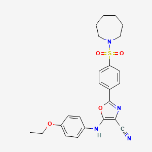 molecular formula C24H26N4O4S B2976403 2-(4-(氮杂环-1-基磺酰基)苯基)-5-((4-乙氧苯基)氨基)恶唑-4-腈 CAS No. 940999-74-6