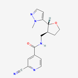 molecular formula C16H17N5O2 B2976422 2-Cyano-N-[[(2R,3S)-2-(2-methylpyrazol-3-yl)oxolan-3-yl]methyl]pyridine-4-carboxamide CAS No. 2027161-10-8