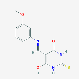 molecular formula C12H11N3O3S B2976440 5-(((3-methoxyphenyl)amino)methylene)-2-thioxodihydropyrimidine-4,6(1H,5H)-dione CAS No. 1021262-49-6