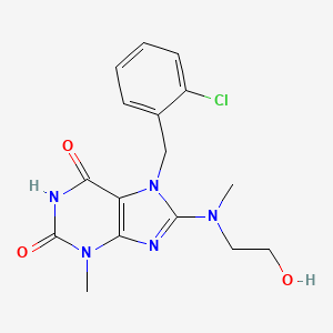 molecular formula C16H18ClN5O3 B2976454 7-[(2-Chlorophenyl)methyl]-8-[2-hydroxyethyl(methyl)amino]-3-methylpurine-2,6-dione CAS No. 489399-03-3