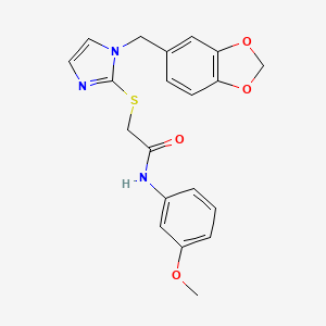 molecular formula C20H19N3O4S B2976462 2-[1-(1,3-benzodioxol-5-ylmethyl)imidazol-2-yl]sulfanyl-N-(3-methoxyphenyl)acetamide CAS No. 869346-99-6