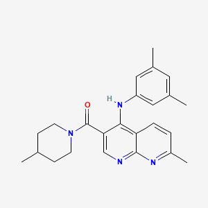 molecular formula C24H28N4O B2976469 (4-((3,5-Dimethylphenyl)amino)-7-methyl-1,8-naphthyridin-3-yl)(4-methylpiperidin-1-yl)methanone CAS No. 1251677-73-2