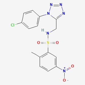 molecular formula C15H13ClN6O4S B2976476 N-((1-(4-chlorophenyl)-1H-tetrazol-5-yl)methyl)-2-methyl-5-nitrobenzenesulfonamide CAS No. 897623-85-7