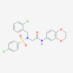 molecular formula C23H20Cl2N2O5S B297648 2-{(2-chlorobenzyl)[(4-chlorophenyl)sulfonyl]amino}-N-(2,3-dihydro-1,4-benzodioxin-6-yl)acetamide 