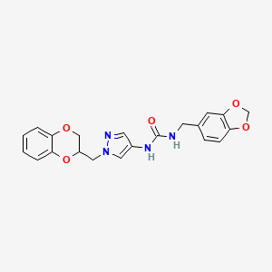 molecular formula C21H20N4O5 B2976480 1-(benzo[d][1,3]dioxol-5-ylmethyl)-3-(1-((2,3-dihydrobenzo[b][1,4]dioxin-2-yl)methyl)-1H-pyrazol-4-yl)urea CAS No. 1797336-92-5