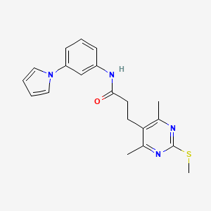 molecular formula C20H22N4OS B2976483 3-[4,6-dimethyl-2-(methylsulfanyl)pyrimidin-5-yl]-N-[3-(1H-pyrrol-1-yl)phenyl]propanamide CAS No. 1788613-17-1