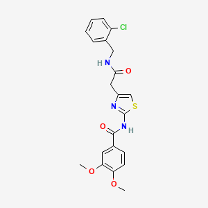 molecular formula C21H20ClN3O4S B2976509 N-(4-(2-((2-chlorobenzyl)amino)-2-oxoethyl)thiazol-2-yl)-3,4-dimethoxybenzamide CAS No. 1005294-92-7