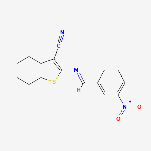 molecular formula C16H13N3O2S B2976520 (E)-2-((3-nitrobenzylidene)amino)-4,5,6,7-tetrahydrobenzo[b]thiophene-3-carbonitrile CAS No. 304478-39-5