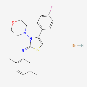 molecular formula C21H23BrFN3OS B2976536 (Z)-N-(4-(4-fluorophenyl)-3-morpholinothiazol-2(3H)-ylidene)-2,5-dimethylaniline hydrobromide CAS No. 1180031-00-8