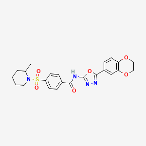 molecular formula C23H24N4O6S B2976548 N-(5-(2,3-dihydrobenzo[b][1,4]dioxin-6-yl)-1,3,4-oxadiazol-2-yl)-4-((2-methylpiperidin-1-yl)sulfonyl)benzamide CAS No. 905677-42-1