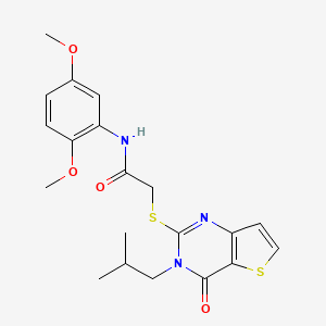 molecular formula C20H23N3O4S2 B2976550 N-(2,5-dimethoxyphenyl)-2-{[3-(2-methylpropyl)-4-oxo-3,4-dihydrothieno[3,2-d]pyrimidin-2-yl]sulfanyl}acetamide CAS No. 1252909-61-7
