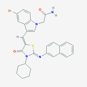 molecular formula C30H27BrN4O2S B297656 2-(5-bromo-3-{[3-cyclohexyl-2-(2-naphthylimino)-4-oxo-1,3-thiazolidin-5-ylidene]methyl}-1H-indol-1-yl)acetamide 