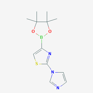 molecular formula C12H16BN3O2S B2976562 2-(Imidazol-1-yl)thiazole-4-boronic acid pinacol ester CAS No. 1310404-67-1