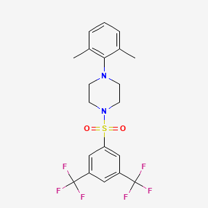 molecular formula C20H20F6N2O2S B2976588 1-[3,5-Bis(trifluoromethyl)phenyl]sulfonyl-4-(2,6-dimethylphenyl)piperazine CAS No. 873679-81-3