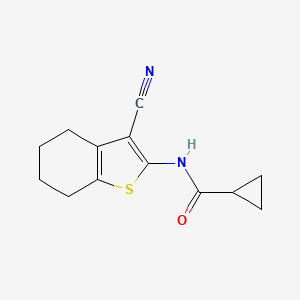 molecular formula C13H14N2OS B2976596 N-(3-cyano-4,5,6,7-tetrahydro-1-benzothiophen-2-yl)cyclopropanecarboxamide CAS No. 355000-40-7