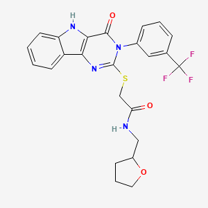 molecular formula C24H21F3N4O3S B2976602 N-(氧杂环丁-2-基甲基)-2-[[4-氧代-3-[3-(三氟甲基)苯基]-5H-嘧啶并[5,4-b]吲哚-2-基]硫代]乙酰胺 CAS No. 536716-02-6