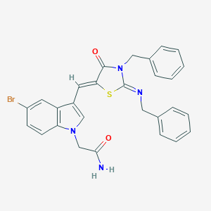 molecular formula C28H23BrN4O2S B297665 2-[3-[(Z)-(3-benzyl-2-benzylimino-4-oxo-1,3-thiazolidin-5-ylidene)methyl]-5-bromoindol-1-yl]acetamide 